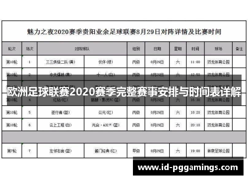 欧洲足球联赛2020赛季完整赛事安排与时间表详解